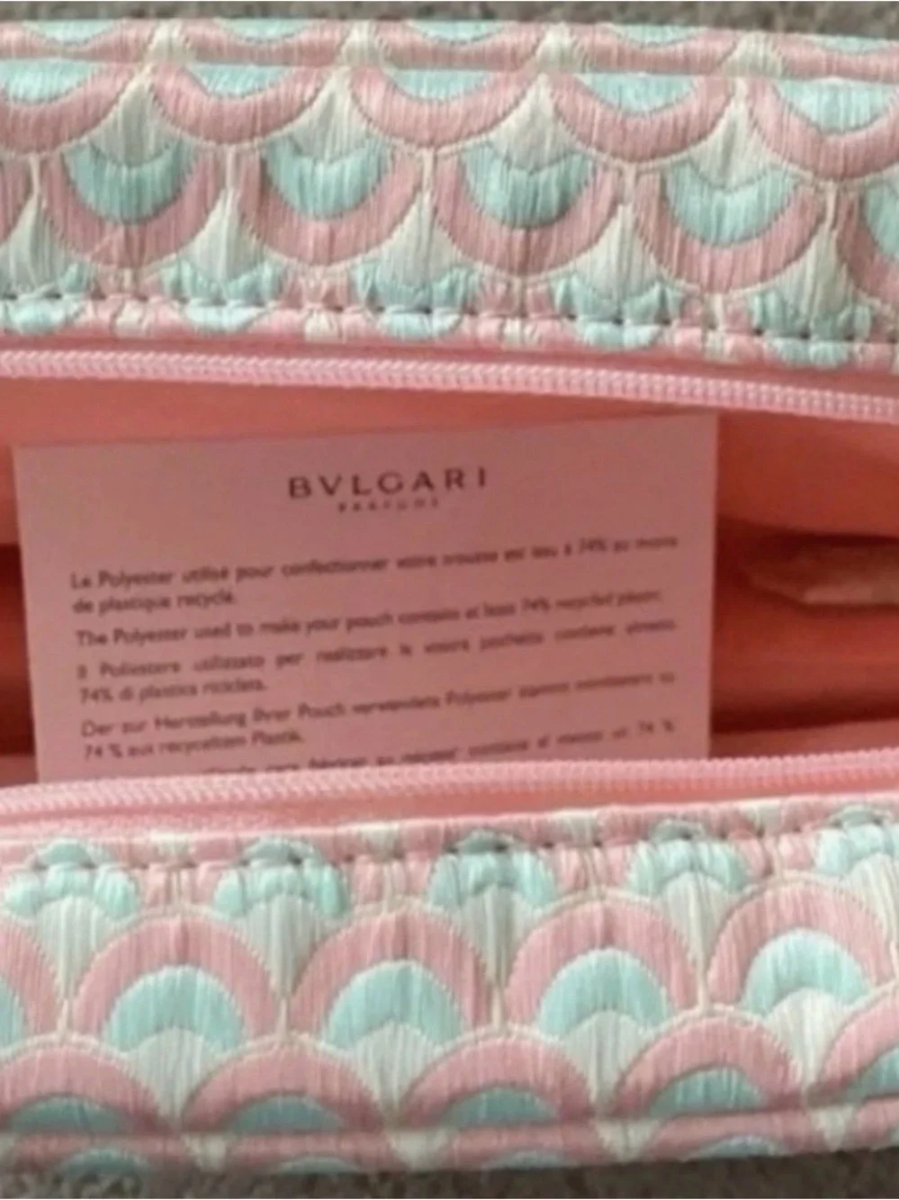 BVLGARI Toiletries Bag pastel pink & light blue quilted cosmetic pouch Authentic